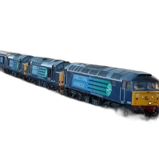 3d render, blue, yellow, train, direct, rail, services, written transparent PNG cut-out