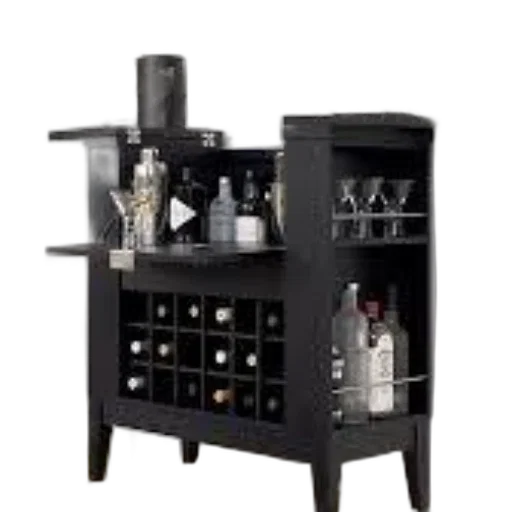 furniture, 3d render, stylish, black, bar, cabinet, wine, storage transparent PNG cut-out