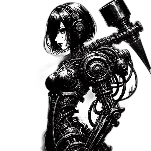 robot, weapon, dress, staff, cyberpunk, concept art, comic book art, fantasy art transparent PNG cut-out