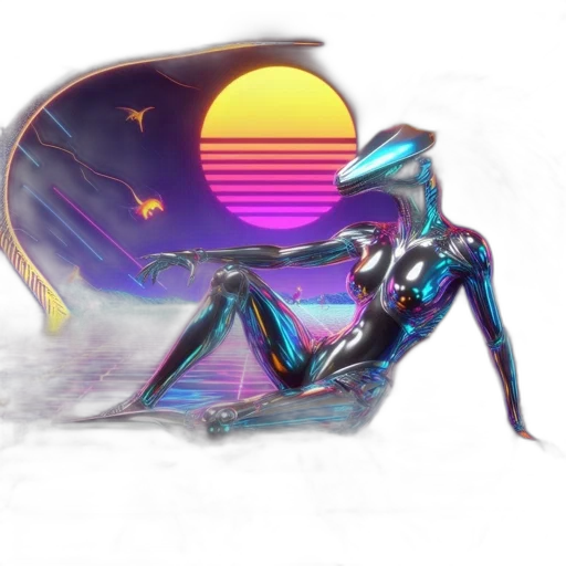 robot, creature, mask, dragon, vaporwave, concept art, cyberpunk, fantasy art transparent PNG cut-out