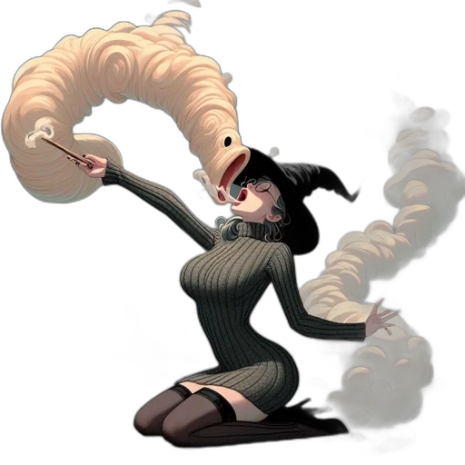 staff, hair, creature, mask, concept art, 3d render, fantasy art, comic book art transparent PNG cut-out