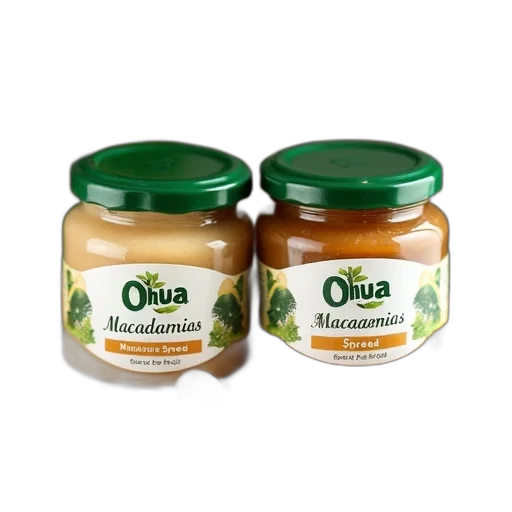 food, two, jars, macadamia, spread, placed, woven, basket transparent PNG cut-out