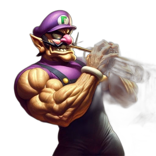 weapon, staff, concept art, fantasy art, photorealistic, pixel art, anthropomorphic, waluigi transparent PNG cut-out