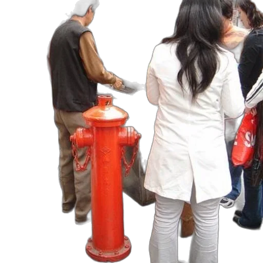 staff, bottle, photorealistic, fire, red, hydrant, stands, sidewalk transparent PNG cut-out
