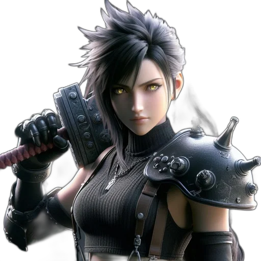 weapon, staff, concept art, fantasy art, cyberpunk, 3d render, dark-haired, yellow-eyed transparent PNG cut-out