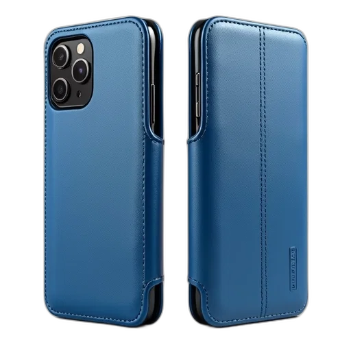 blue, leather, case, magnetic, closure, shown, front, side transparent PNG cut-out