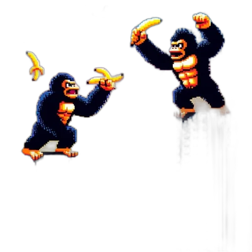 animal, pixel art, concept art, 3d render, comic book art, two, gorillas, stand transparent PNG cut-out