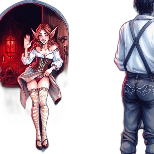 concept art, fantasy art, anime, comic book art, neon lights, red, monochrome, elf-like transparent PNG cut-out
