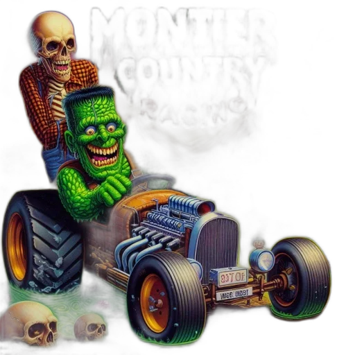 car, concept art, pixel art, 3d render, vivid, illustration, depicts, monster-themed transparent PNG cut-out