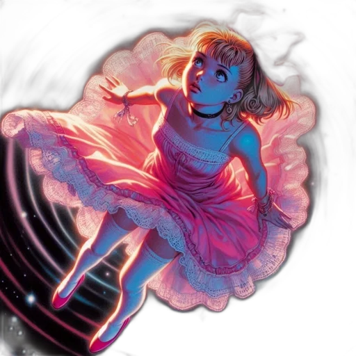 dress, comic book art, concept art, fantasy art, watercolor, outer space, underwater, neon lights transparent PNG cut-out