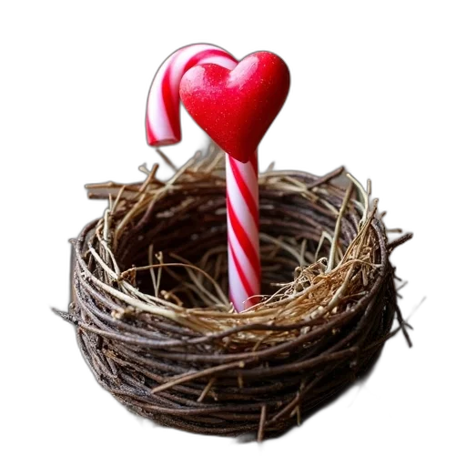 staff, 3d render, red, candy, cane, heart-shaped, top, placed transparent PNG cut-out
