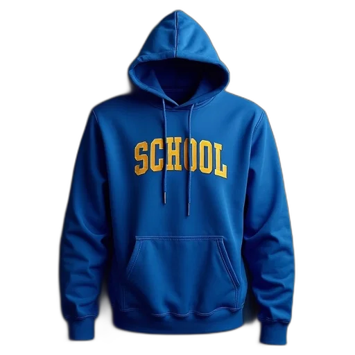 jacket, 3d render, blue, school, hoodie, gold, logo transparent PNG cut-out