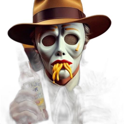 mask, face, hat, staff, concept art, photorealistic, comic book art, fantasy art transparent PNG cut-out