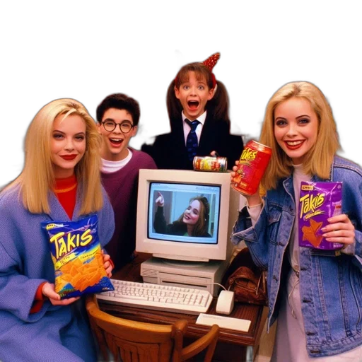 robot, food, jacket, creature, vaporwave, fire, four, people transparent PNG cut-out