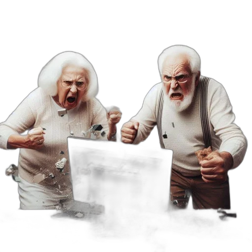concept art, 3d render, fire, outer space, two, elderly, people, angry transparent PNG cut-out