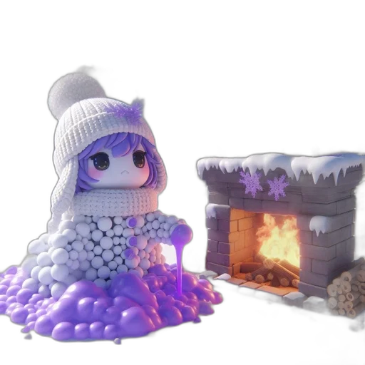 creature, hat, 3d render, concept art, fantasy art, pixel art, snow, fire transparent PNG cut-out