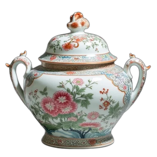 photorealistic, 3d render, chinese, painted, porcelain, tureen transparent PNG cut-out