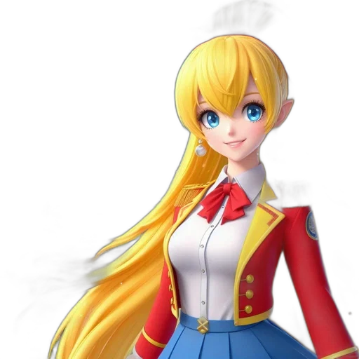 staff, dress, 3d render, anime, concept art, cartoon, animated, blonde transparent PNG cut-out