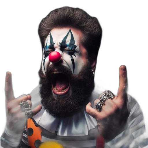 individual, dressed, clown, screams, his, arms, raised, rock transparent PNG cut-out