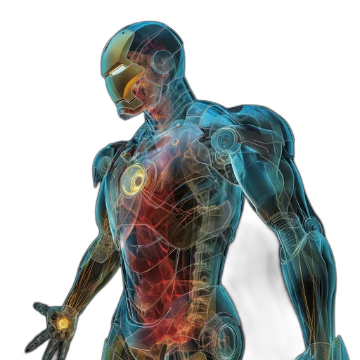 robot, concept art, comic book art, 3d render, cyberpunk, transparent, x-ray, view transparent PNG cut-out