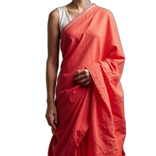 dress, red, white, linen, sari transparent PNG cut-out