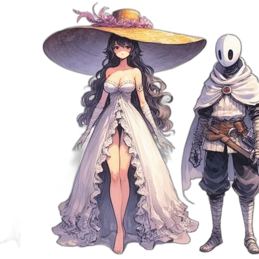 mask, dress, hat, concept art, fantasy art, comic book art, pixel art, monochrome transparent PNG cut-out