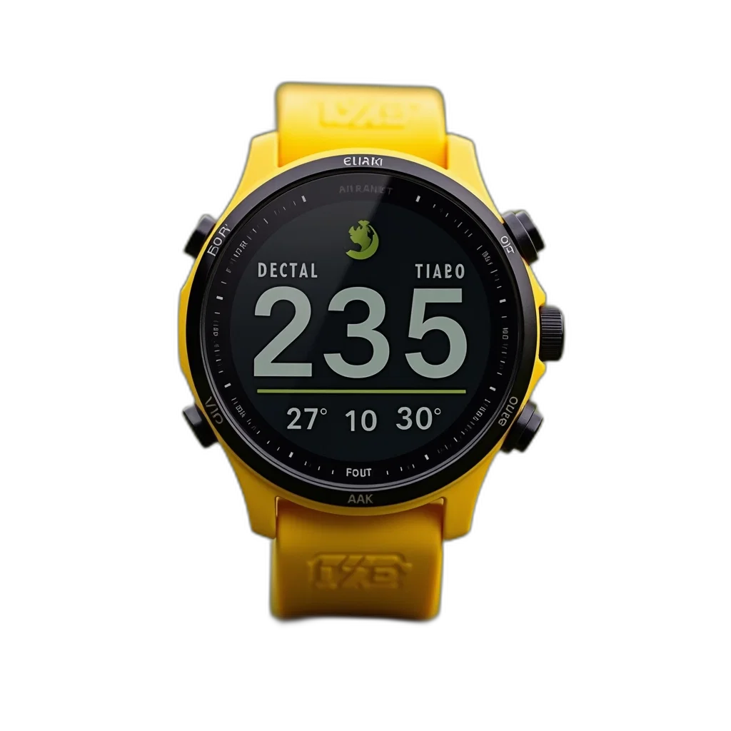 3d render, yellow, golf, gps, watch, black, screen, displaying transparent PNG cut-out