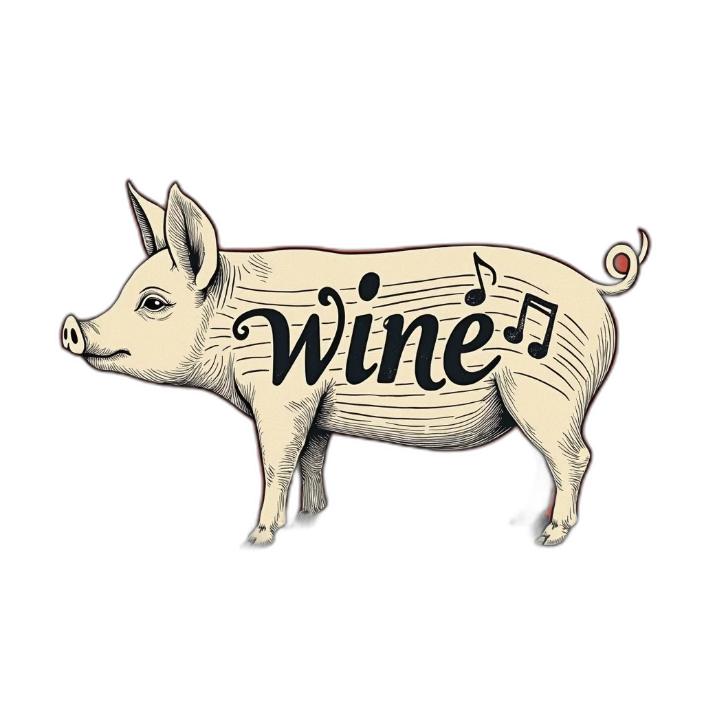 second, image, stylized, illustration, pig, musical, note, word transparent PNG cut-out