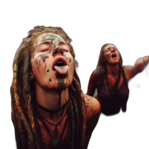 3d render, concept art, photorealistic, fire, individual, dreadlocks, screams, amidst transparent PNG cut-out