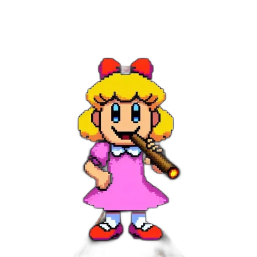 weapon, dress, staff, robot, pixel art, 3d render, cartoon, vaporwave transparent PNG cut-out
