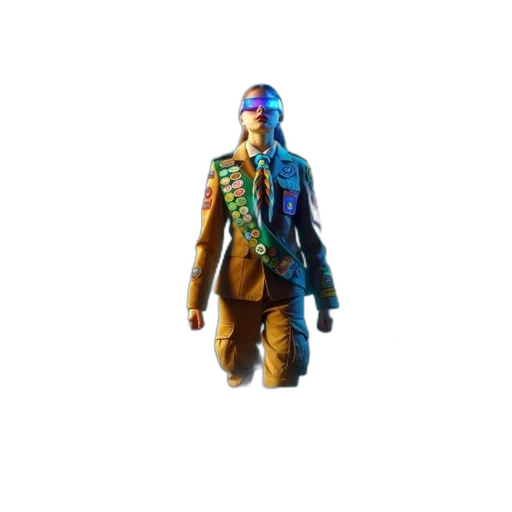 jacket, weapon, staff, creature, 3d render, concept art, pixel art, cyberpunk transparent PNG cut-out