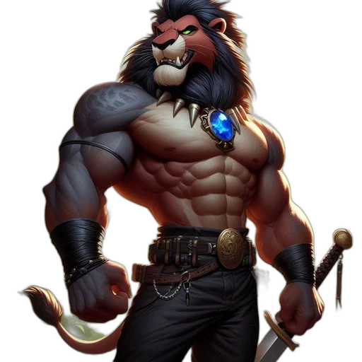 staff, animal, fantasy art, concept art, comic book art, pixel art, anthropomorphic, lion transparent PNG cut-out