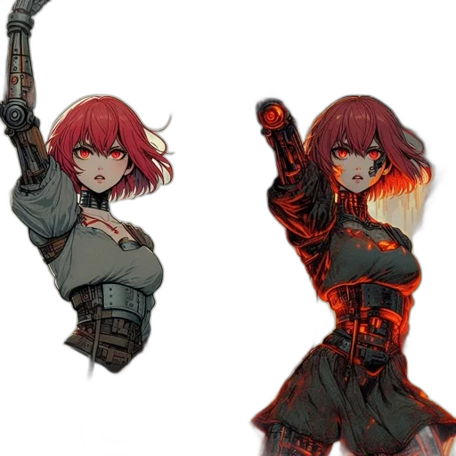 weapon, concept art, fantasy art, pixel art, anime, fire, red, dark transparent PNG cut-out
