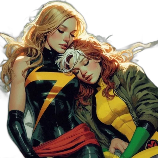 comic book art, golden, two, female, characters, one, blonde, hair transparent PNG cut-out