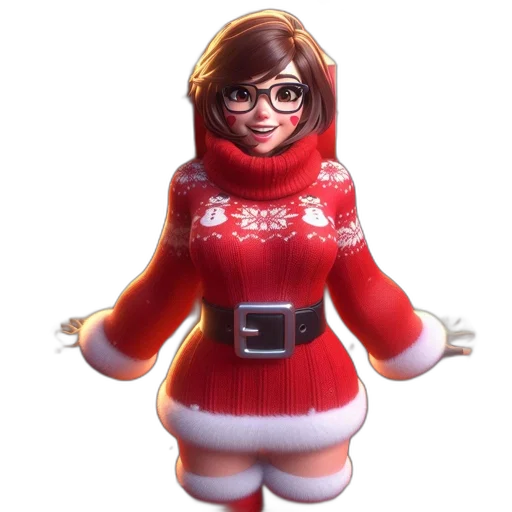 dress, 3d render, concept art, photorealistic, animated, woman, festive, winter transparent PNG cut-out