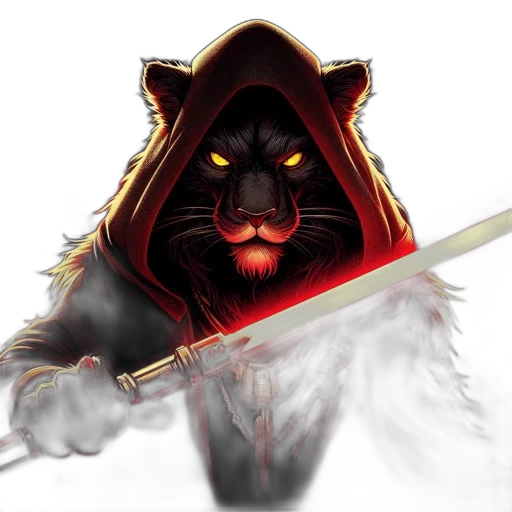 staff, sword, fantasy art, concept art, pixel art, comic book art, anthropomorphic, feline transparent PNG cut-out