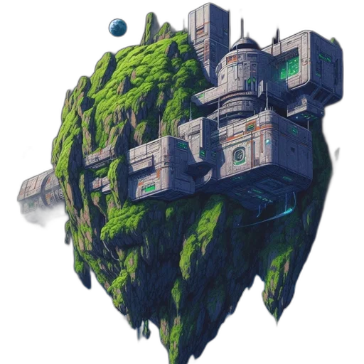 building, robot, tree, creature, concept art, fantasy art, pixel art, 3d render transparent PNG cut-out