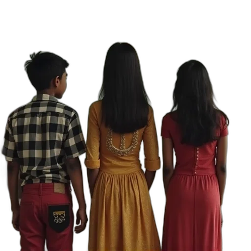 dress, hair, staff, 3d render, city street, red, earth tones, golden transparent PNG cut-out