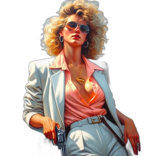 jacket, weapon, vaporwave, concept art, comic book art, cyberpunk, neon lights, neon transparent PNG cut-out