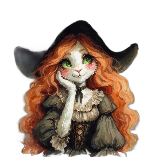 hat, staff, mask, fantasy art, concept art, watercolor, oil painting, rabbit-like transparent PNG cut-out