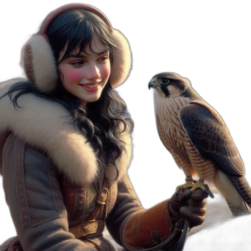animal, photorealistic, fantasy art, concept art, oil painting, snow, young, woman transparent PNG cut-out