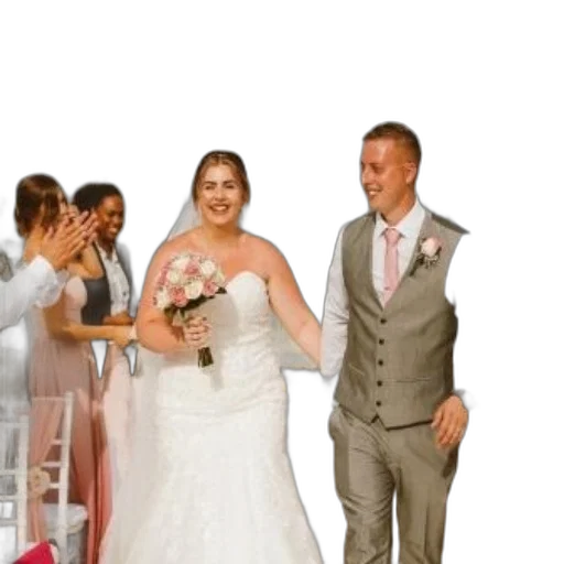 dress, staff, bride, white, groom, gray, suit, walk transparent PNG cut-out