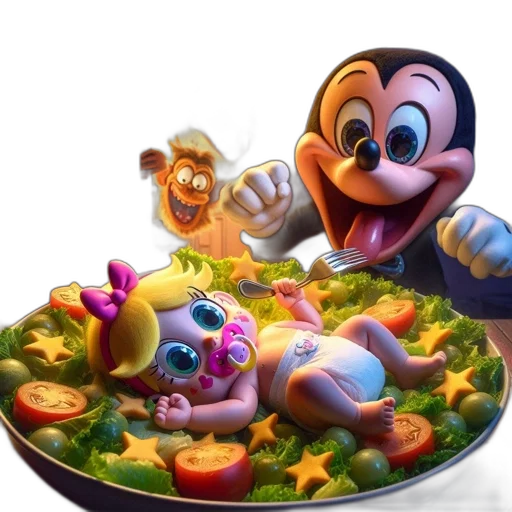 food, concept art, 3d render, artistic, composition, features, diverse, characters transparent PNG cut-out