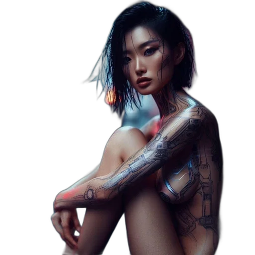 dress, jewelry, cyberpunk, photorealistic, concept art, fantasy art, neon lights, blue transparent PNG cut-out