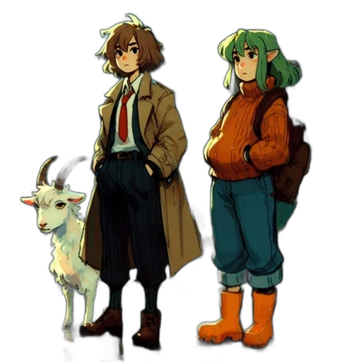 staff, jacket, concept art, pixel art, watercolor, anime, green, earth tones transparent PNG cut-out