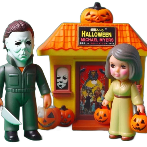 concept art, 3d render, two, toy, figures, one, resembling, michael transparent PNG cut-out
