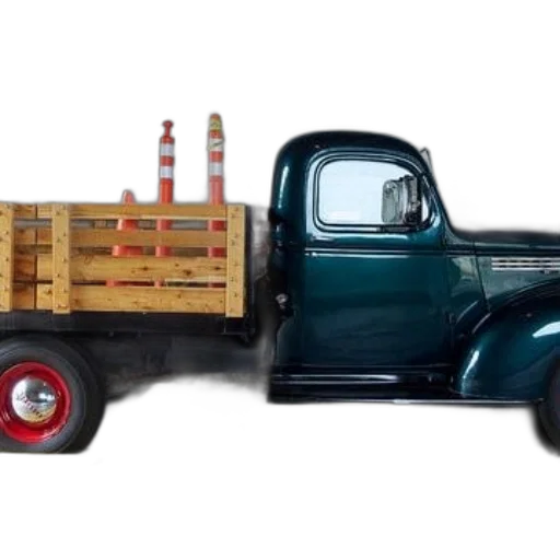 car, 3d render, photorealistic, vintage, green, pickup, truck, wooden transparent PNG cut-out