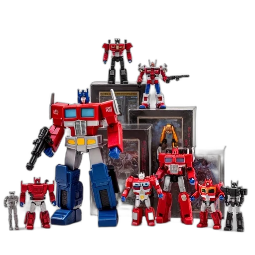 robot, concept art, collection, transformers, action, figures, displayed, white transparent PNG cut-out