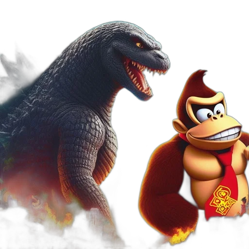 concept art, godzilla, kong, face, off, amidst, chaotic, urban transparent PNG cut-out