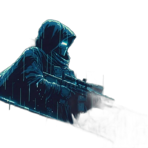 jacket, weapon, sword, concept art, cyberpunk, pixel art, comic book art, fog transparent PNG cut-out